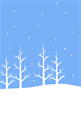冬の木立はがき背景イラスト。水色背景に白く浮かぶ木立とチラチラ降る雪