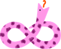 ピンクのドット柄リボンポーズの蛇イラスト