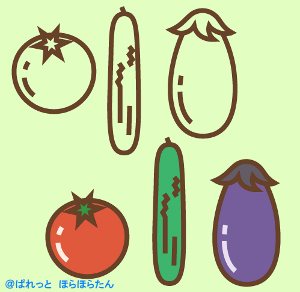 夏野菜のトマト、胡瓜、茄子のイラスト