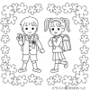 新1年生入学式無料イラスト素材/白黒印刷用♪塗り絵にもできるよ
