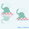 プール・海水浴イラスト / 浮き輪で水遊びの象さん