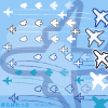 飛行機イラスト（シルエット） / 飛行機雲 と雲の矢印付き