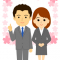 4月フレッシャーズ新社会人/社会人1年生のスーツの男女のカットイラスト